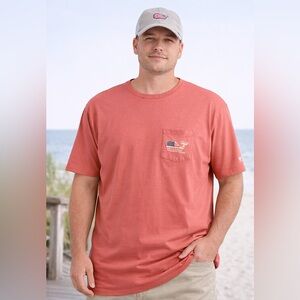 Vineyard Vines Pocket T-Shirt 4XB Lobster Reef Pink/Red USA Flag NWT